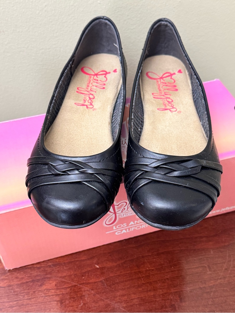 Jellypop Ronan Black Memory Foam Ballet Flats 7W Wide Braided Toe Box
